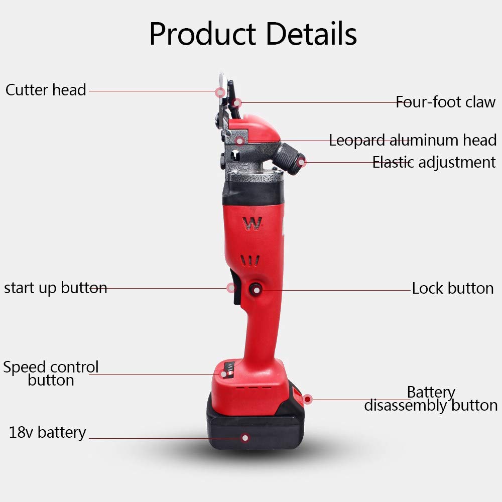 Tijeras de lana eléctricas inalámbricas de 300 W, tijeras de lana ajustables de 2 posiciones para cortapelos, ideal para cortar animales como lana, crin de caballo y lana sucia, rojo (rojo)