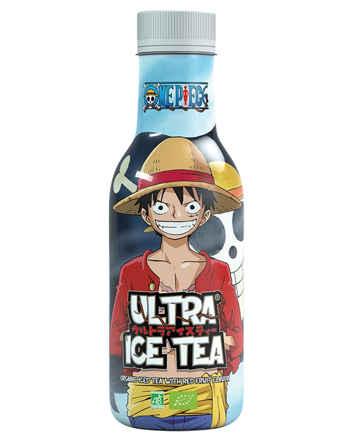ULTRA ICE TEA Bio Eistee – Veganer Früchtetee mit dem One Piece Charakter Luffy – Fruchtiger Hibiskusblütengeschmack – 1 x 500 ml Einweg (Packung mit 2)