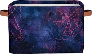 Spiders Web Purple Storage Baskets,Foldable Cubes Canvas Storage Box Bin,Open Shelves Basket Organizer Kid Boys Girls Toy Gifts Basket Empty for Clothes Bedroom Nursery Decorative
