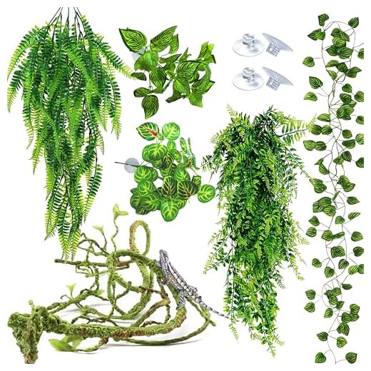 Reptile Plants for Terrarium Tank – Bearded Dragon Tank Accessories, Artificial Hanging Plant Vines, Habitat Decor & Hide for Crested Gecko, Lizard, Snake, Chameleon and Ball Pythons(Group B)