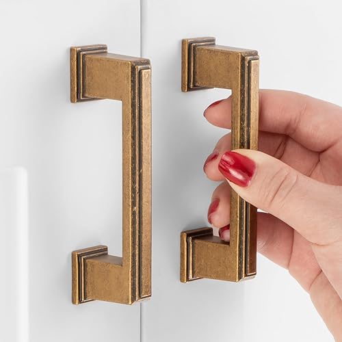 Miniatura 7 de Pomo de latón antiguo, ZK2206 para armario de cocina, paquete de 10, mango rectangular, herrajes sólidos para cajón, aparador, baño, tocador, puerta