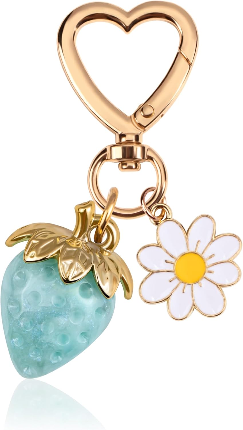Wikavanli Cute Strawberry Keychain,Bag Charms,Kawaii Heart Flower Daisy Key chains Accessories Decor for Women Girls Purse