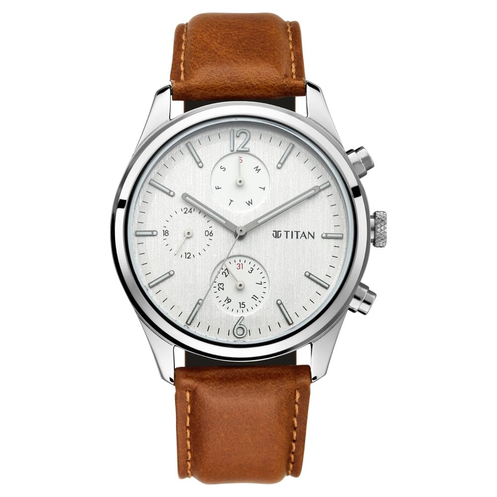 TitanTitan Men's Metropolitan Charm: Men's Multifunctional Black Watch with Leather Strap-NS1805SL04/NT1805SL04