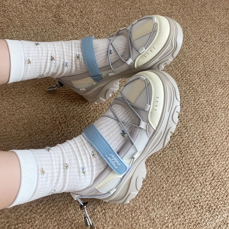 Women's fashionable thick-soled Mary Jane flats. Breathable and comfortable, lightweight and versatile.2