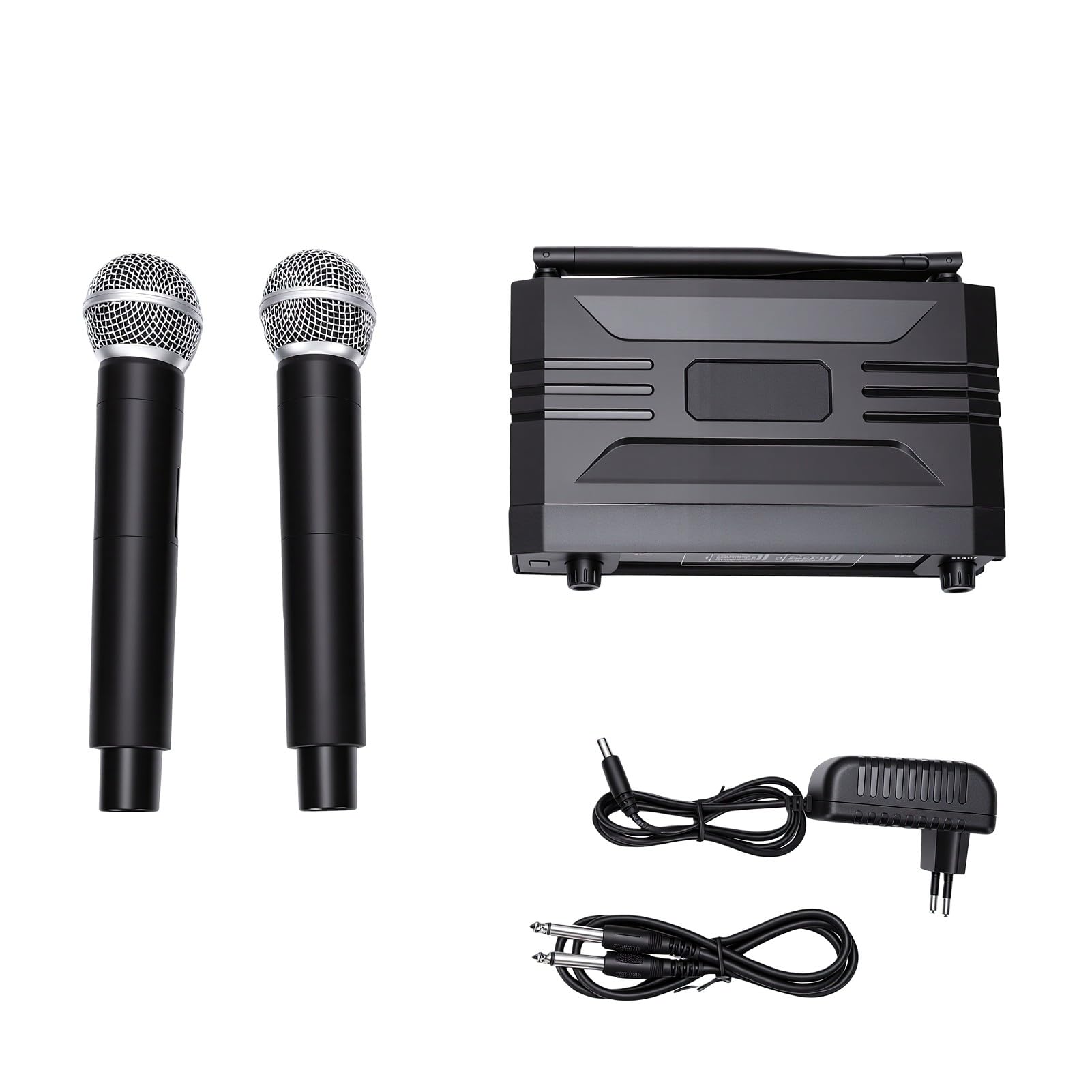XUMIUZIY Microfonico Portatile Wireless, Doppio Canale per Palco per Conferenze Karaoke (Spina europea)