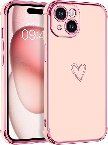 BENTOBEN Funda para iPhone 15 Plus, iPhone 15 Plus, lindo corazón de lujo chapado en oro, delgada y flexible, funda protectora de TPU para mujeres, BENTOBEN Funda para iPhone 15 Plus, iPhone 15 Plus, lindo corazón de lujo chapado en oro, delgada y flexible, funda protectora de TPU para mujeres,