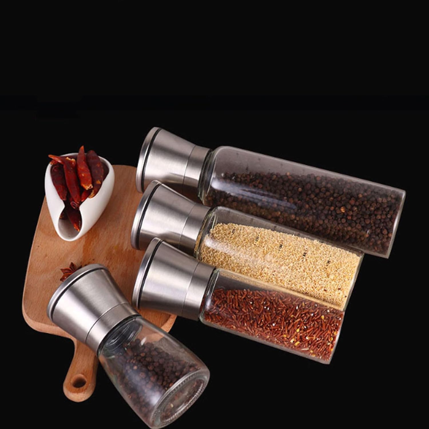 Pepper Mills Kitchen Glass Manual Pepper Grinder Stainless Steel Salt and Pepper Grinder Set Household Pepper Sea Salt Grinding Bottle Pepper Shaker