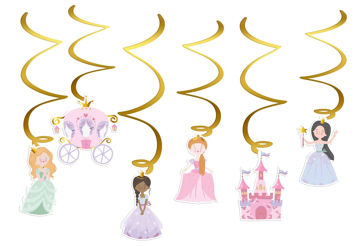 Folat 27490 Birthday Pink Hanging Decoration-Pretty Princess-6 Pieces-Princess Party, Multicoloured
