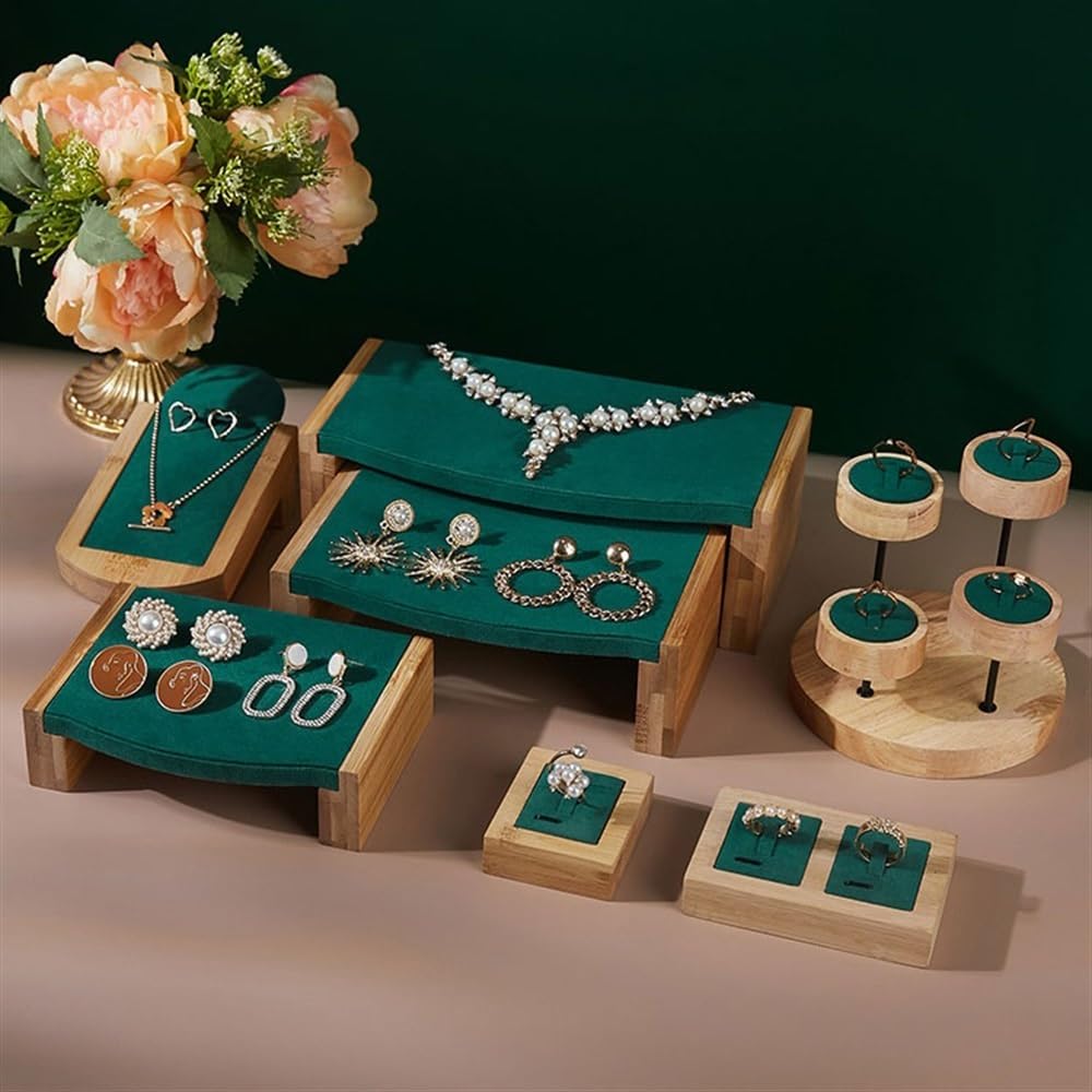 Expositor de Joyas, Pendientes, Pulseras, Centro Comercial, Organizador de Accesorios de Terciopelo Verde de Alta Gama ()