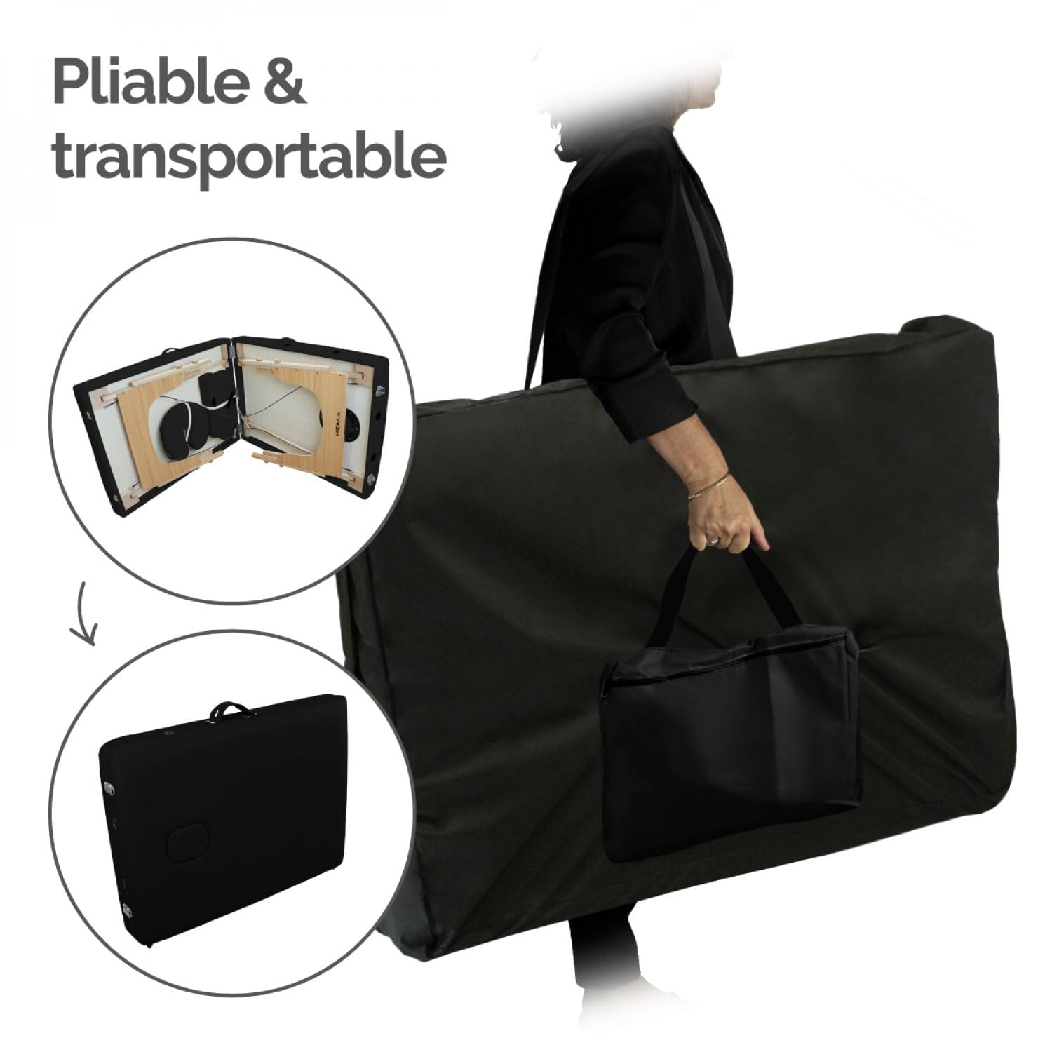 Vivezen - Table de Massage 15 cm Pliante 3 Zones en Bois avec Panneau Reiki + Accessoires et Housse de Transport - Plusieurs Coloris