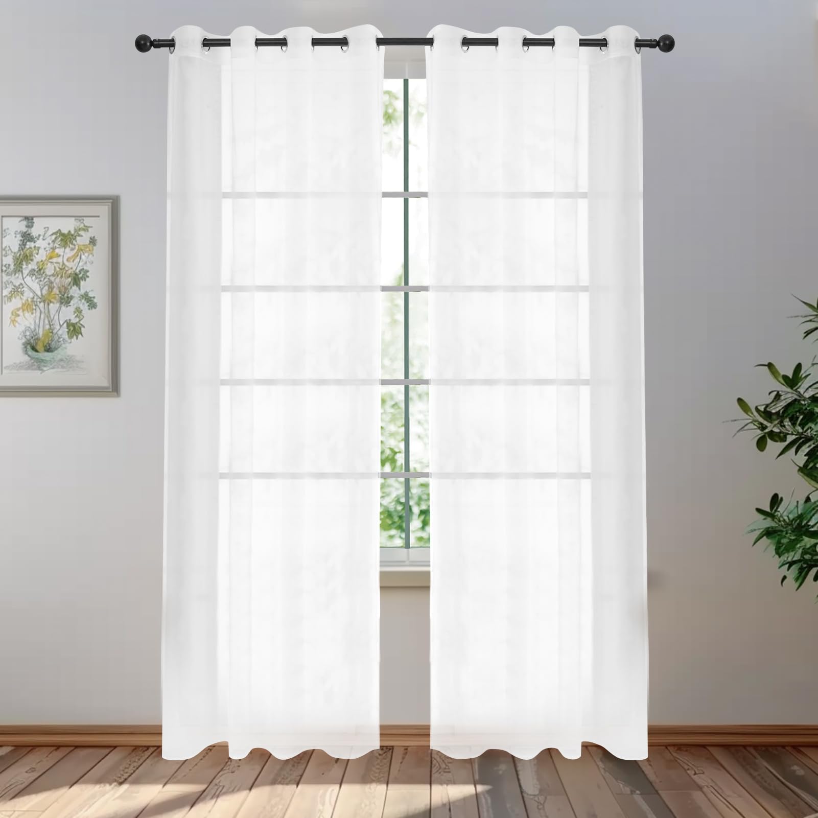 NAKIHOUSEVoile Curtain, 2 Panels Net Curtains for Windows 84 Drop, Elegant Eyelet Top Sheer Curtains, Light Filtering White Voile Curtains for Living Room, Breathable & Graceful Window Drapes