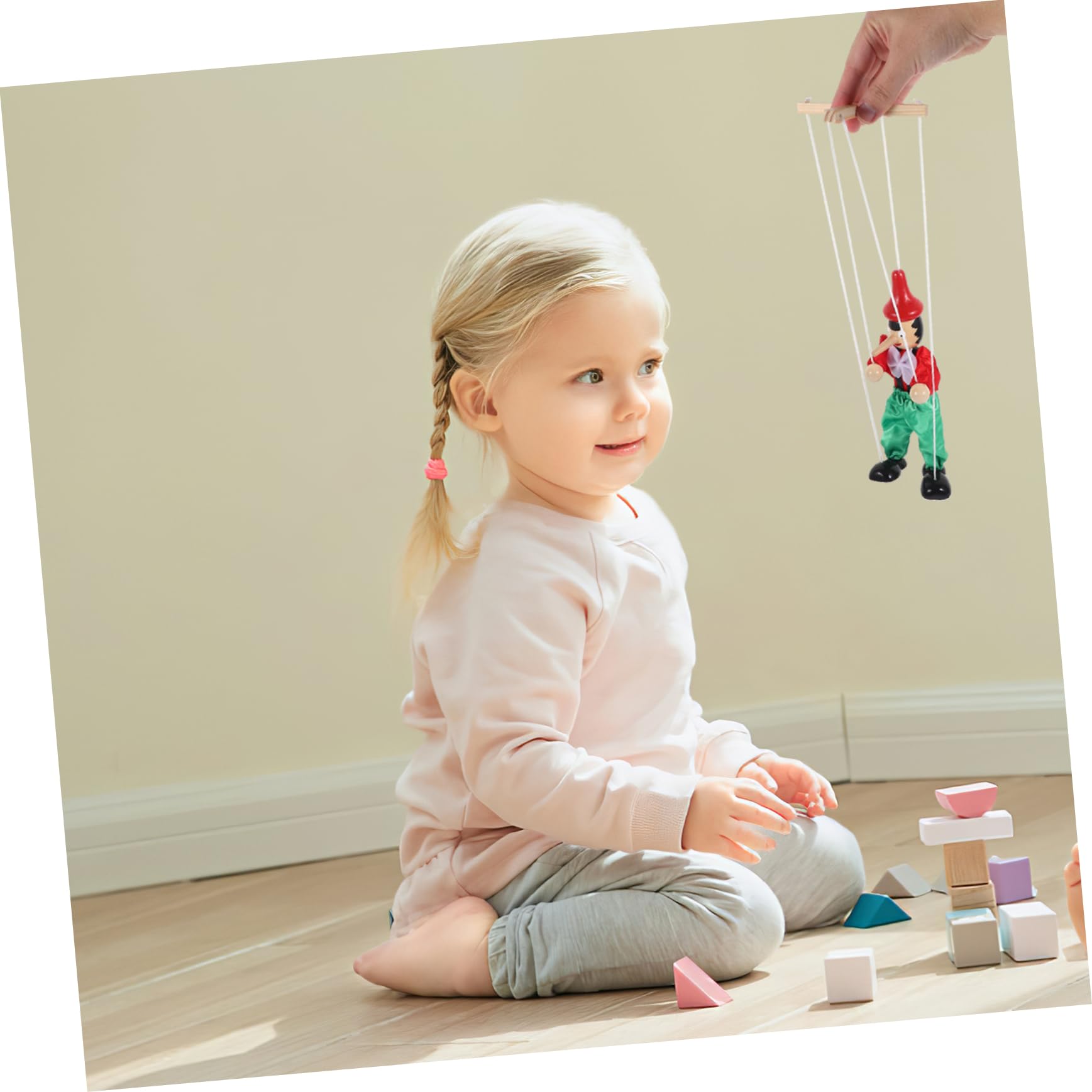 KICHOUSE Marionnette À Tirer en Bois 24Cm Jouet Interactif pour Enfants Théâtre Créatif Et Collection