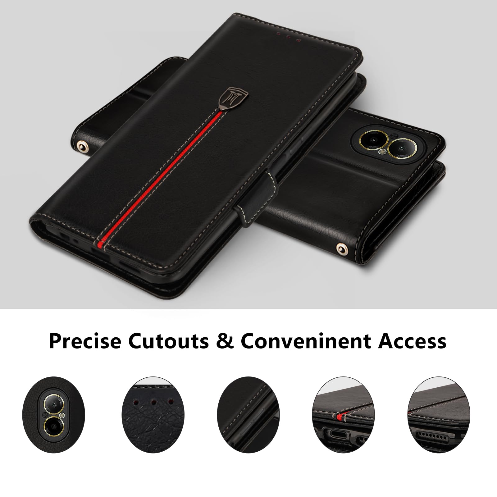 MAMA MOUTH Cover Per Realme C67 4G, Custodia Flip Pelle Portafoglio, Magnetica Libro Slot Schede Cover Per Realme C67 4G, Silicone TPU Bumper Wallet Supporto Antiurto Case Per Realme C67 4G Nero