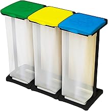 BuyStar 3-Compartment Waste Bin for Separated Collection Bags 80 – 110 L – Outdoor Waste Box, Green Yellow Blue Lids, Bag Block, 97 x 36 x 81 cm, Without Screws – Made in Italy