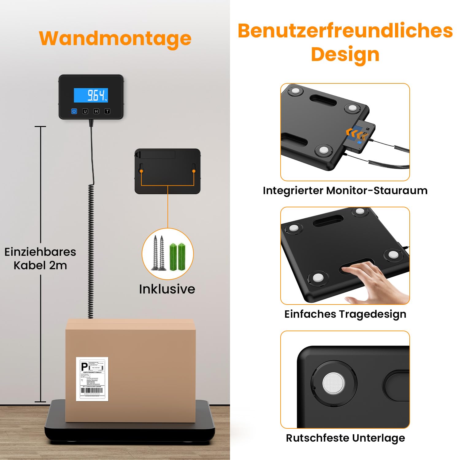 Präzise Plattformwaage 200 kg/10 g, Industriewaage mit LCD-Display, Halte- & Tara-Funktion, Lagerwaage