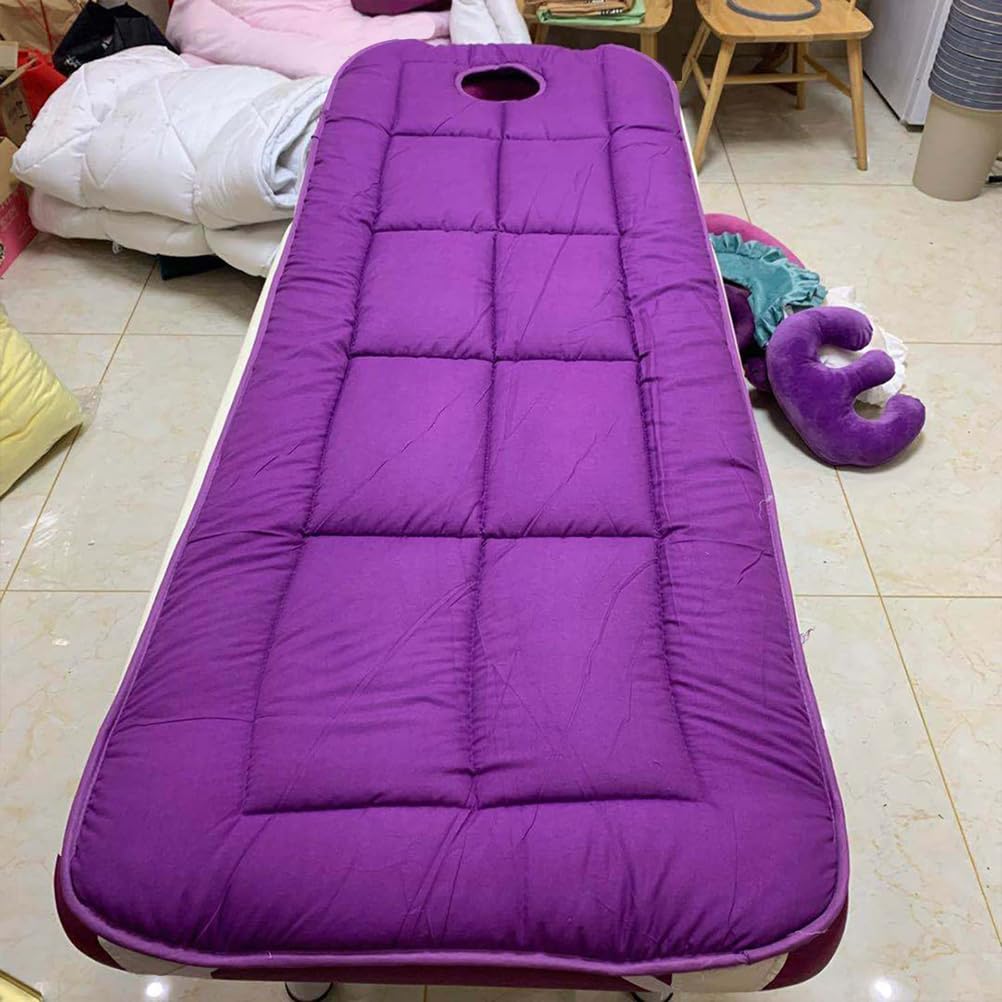 Lxjddld Purple 1 Cotton Beauty Bed Mattress Topper With Square/Round/Trapezoidal Head,Massage Table Mattress With Face Breath Hole,Spa Bed Pad Protector For Lash Bed(Bed Not Included),,R 80X190cm