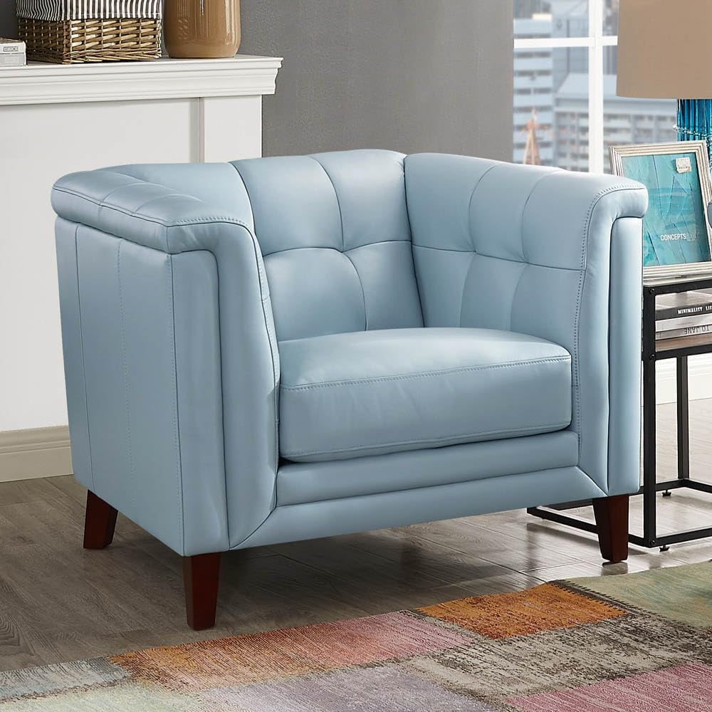 Hydeline Arvo Top Grain Leather Sofa and Chair Set, Spa Blue