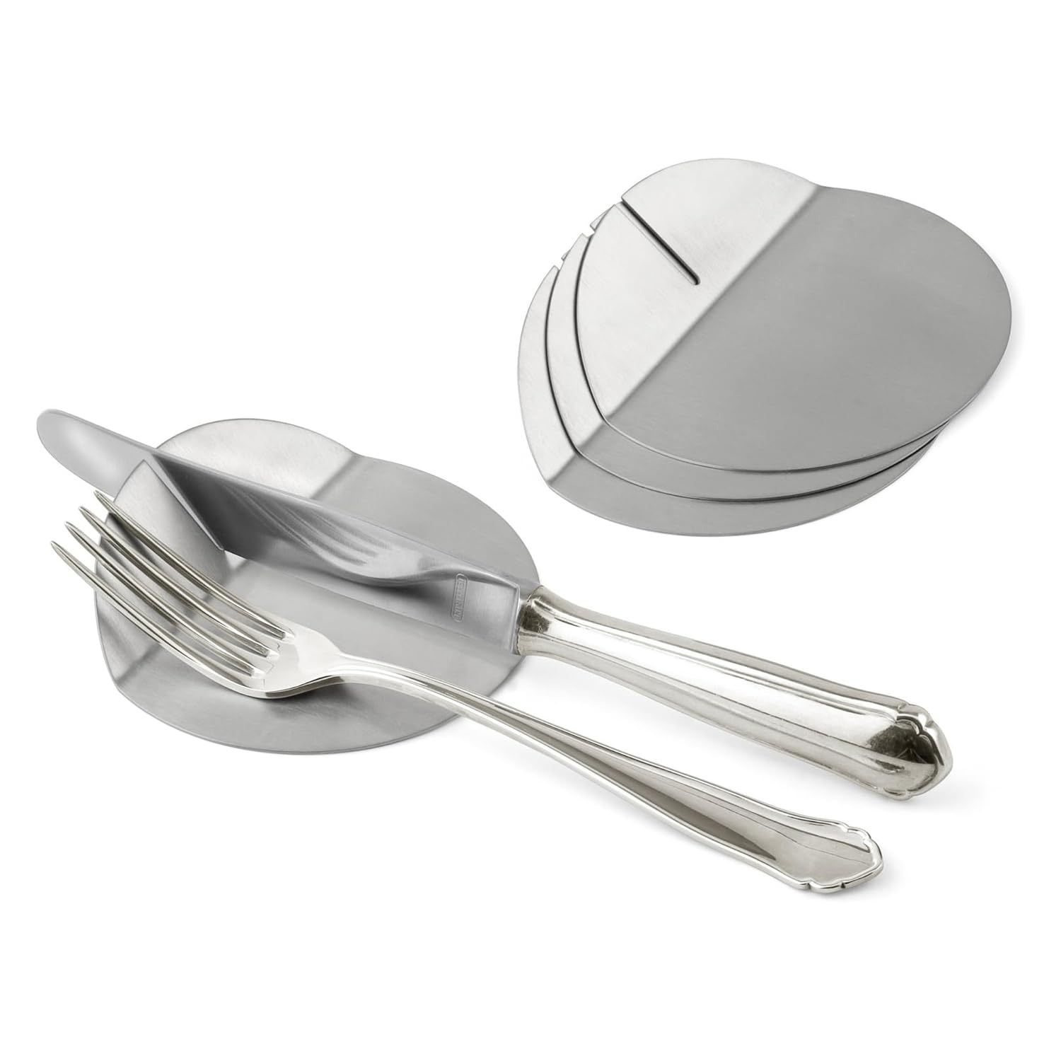 Weis - Reposacuchillos de Acero Inoxidable, 4 Bandejas para Cubiertos, 4 Piezas, Satinado, Moderno, Plata, Apto para Lavavajillas