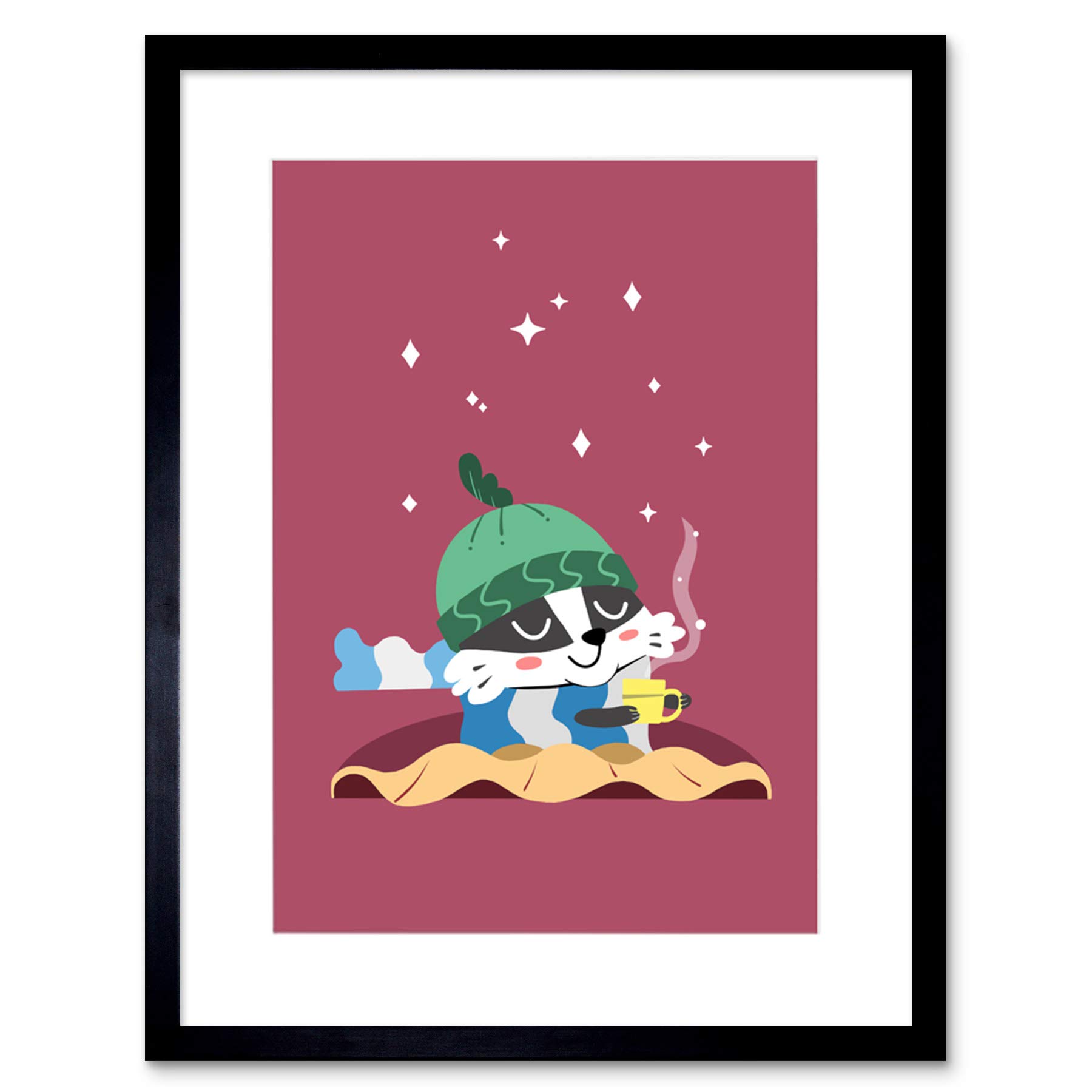 Wee Blue Coo Badger Cozy Tea Art Print Framed Poster Wall Decor 9x7 inch
