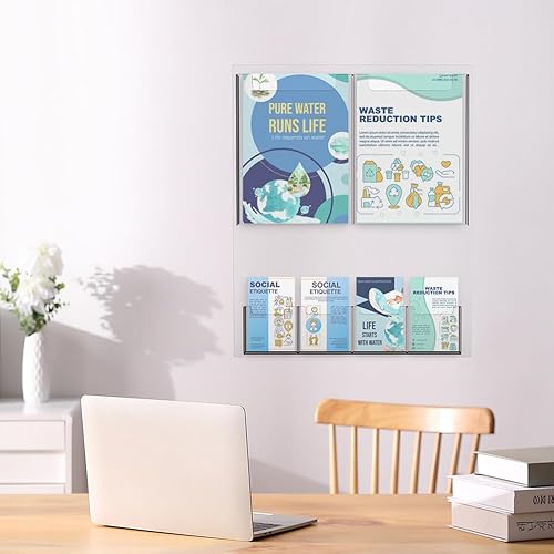 Miniatura 7 de Soporte acrílico para folletos de montaje en pared Revistafolletosoporte de exhibición de literatura transparente con múltiples bolsillos - Estante