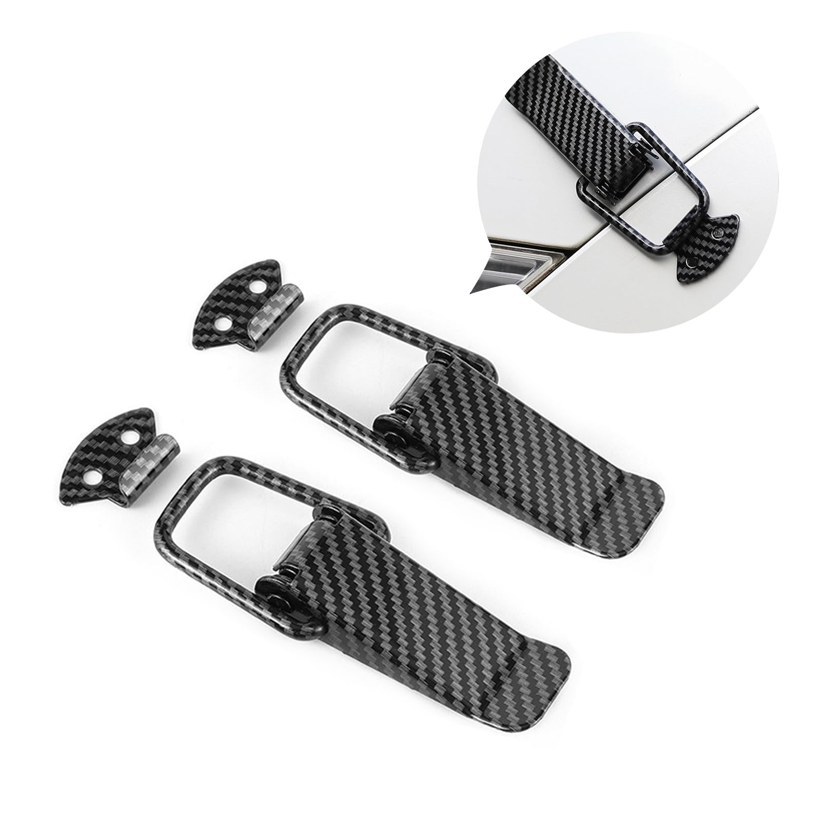 UGSHY 2 PCS Car Bumper Fixing Lock, 1.25" x 4.1" Carbon Fiber Pattern Hood Lock Buckle Quick Release Clip Decoration, Trunk Fixing Buckle Surround Lock, Universal Automotive Accessories (Black #L)