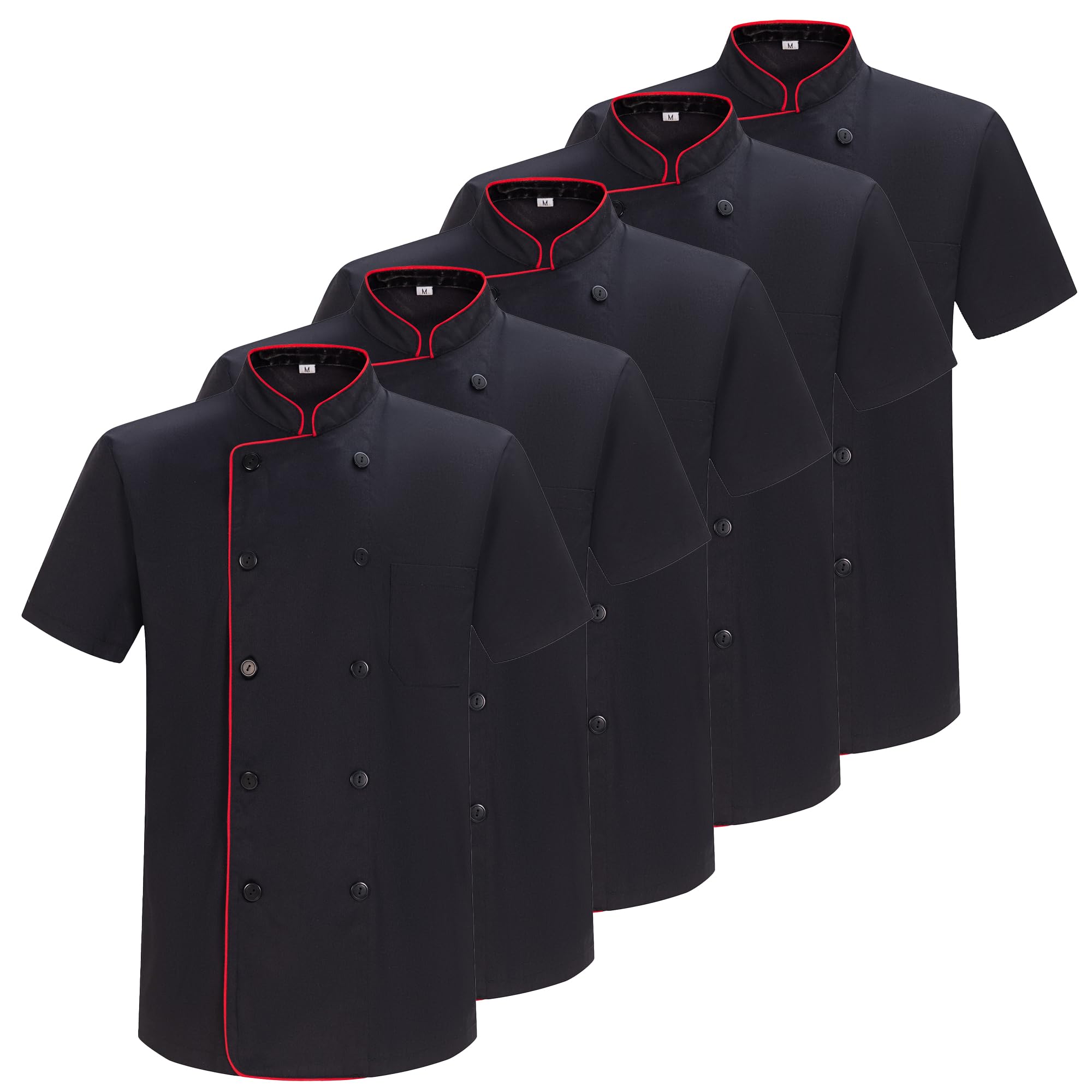 MISEMIYA Pack of 5 Units - Chef Jackets MZ-5-8421B Chef's Jacket, Black 21, M (Pack of 5) Men's