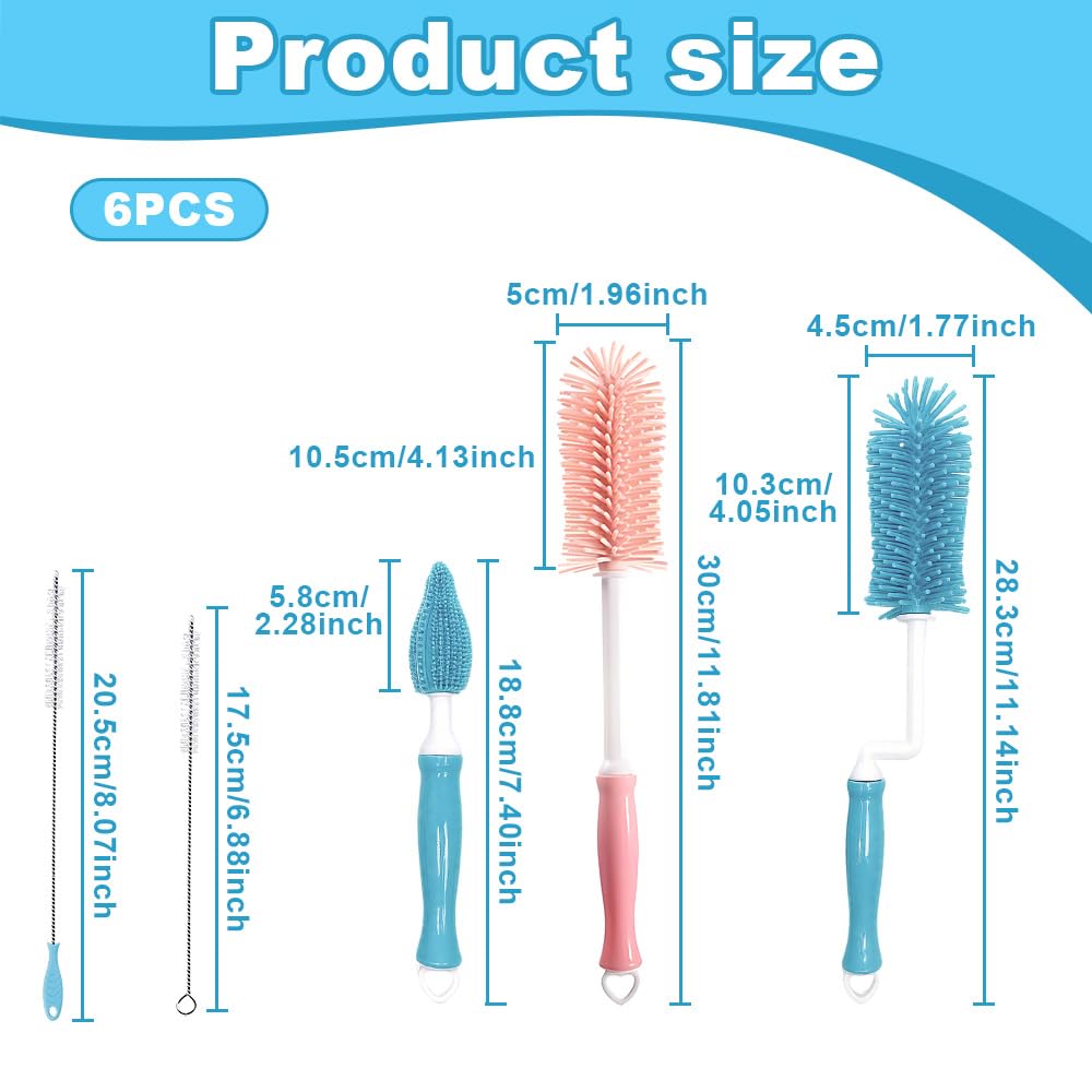 WYAN 6 PCS Multipurpose Bottle Cleaning Brushes, Feeding Bottle Silicon Bristle Brushes - Image 2