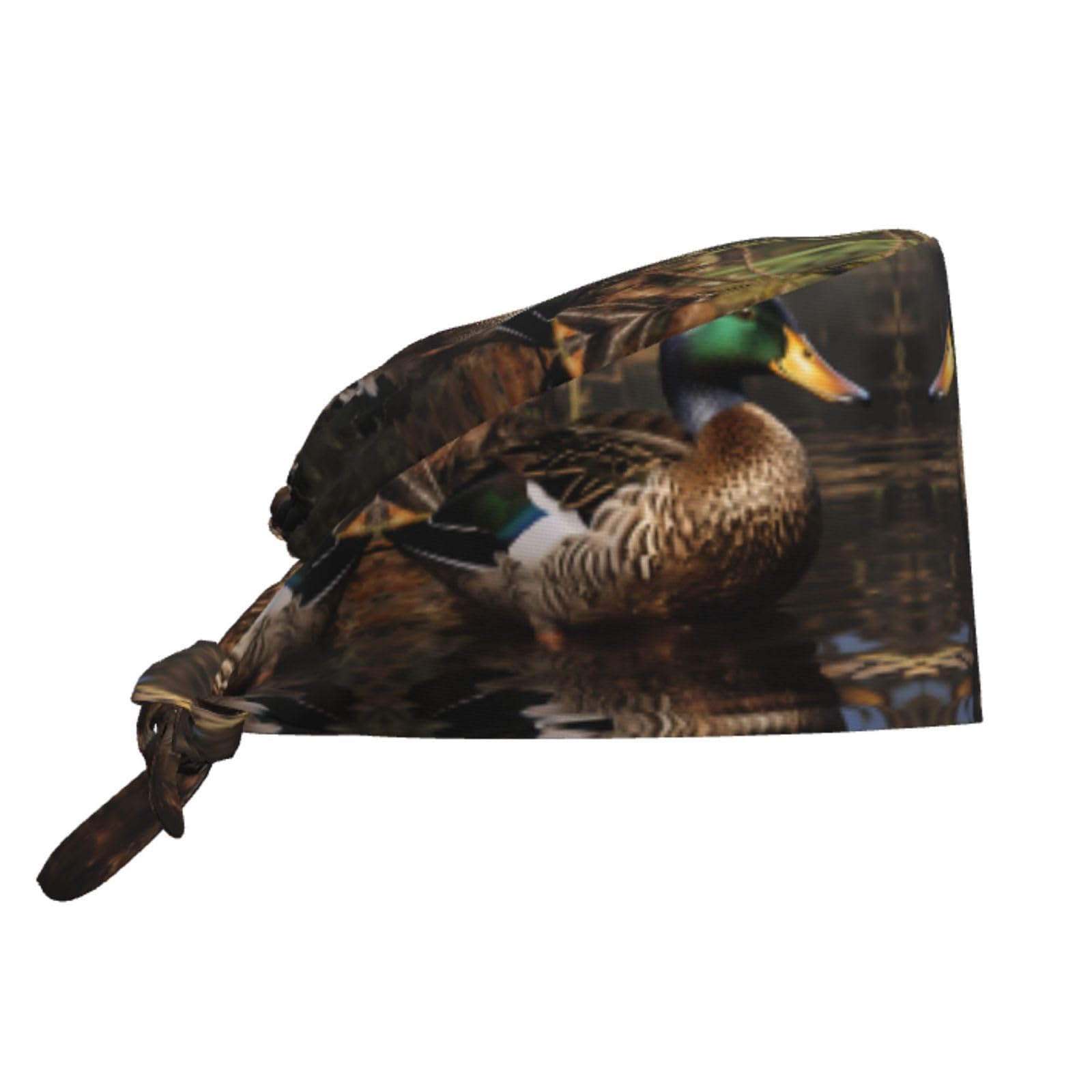 YYHWHJDE Breathable Work Hat Mallard Duck Prints Adjustable Comfortable Chef Hat for Women & Men Black