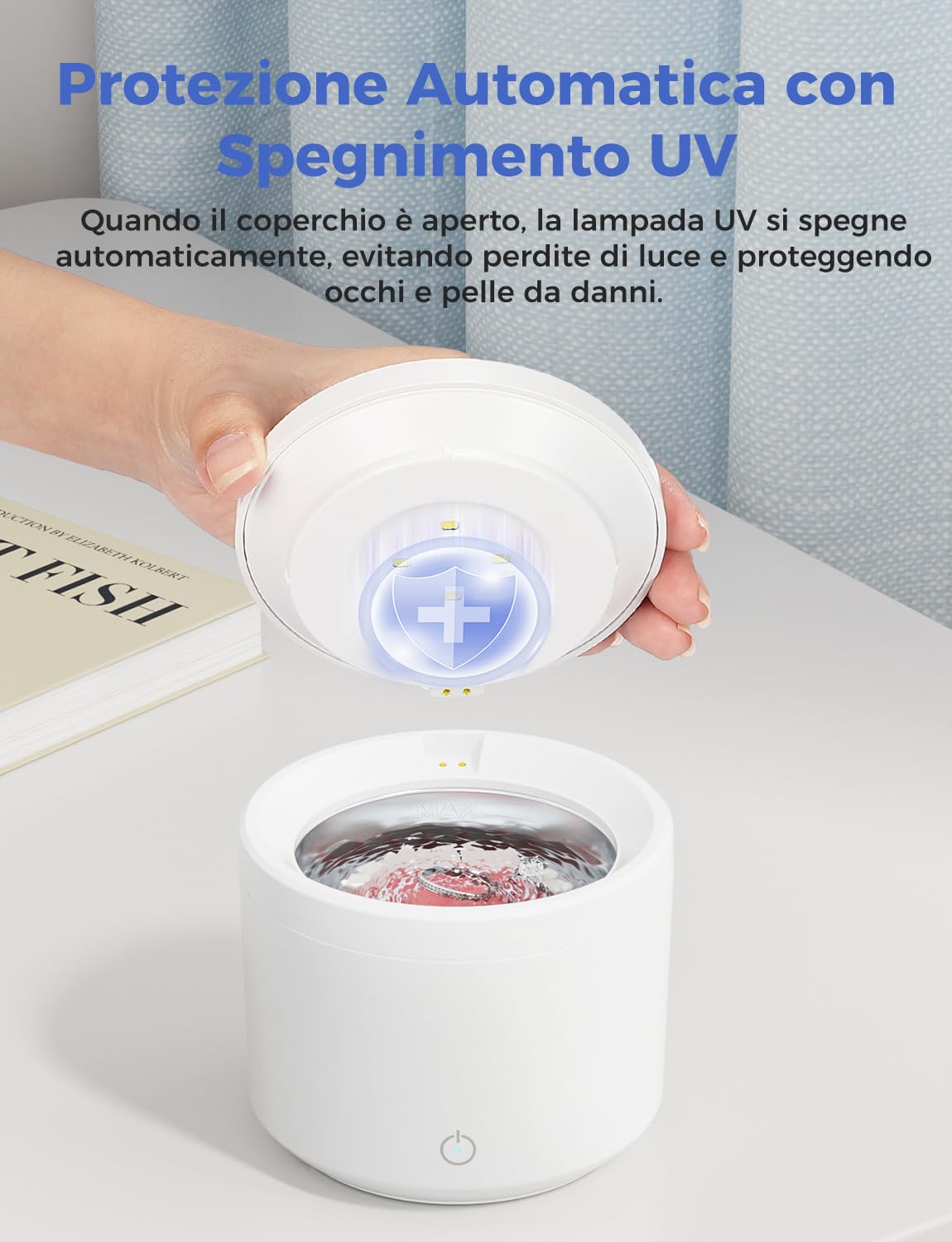 Pulitore Ultrasuoni 48000Hz, Pulitore Ultrasuoni Apparecchio Denti 200ml con UV Lampada e Pulizia di Baske, per Bite/Protesi dentali/Fermi/Testine di Spazzolini da Denti, Bianco
