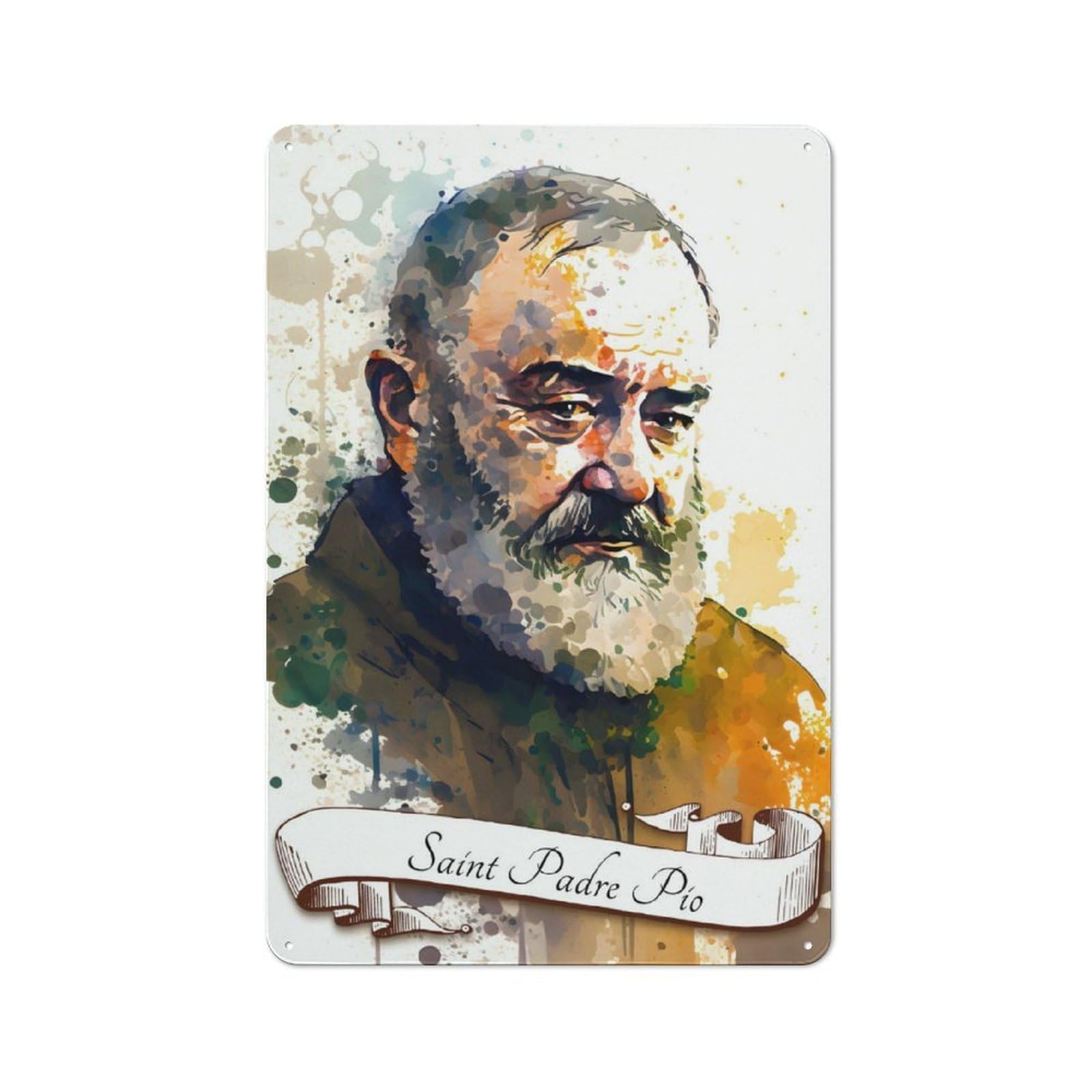 Junmoney Saint Padre Pio Industrial-Style Metal Plaque 30X20cm For Workshop Wall, For Vintage Wall Decor Fans, For Themed Room Decoration