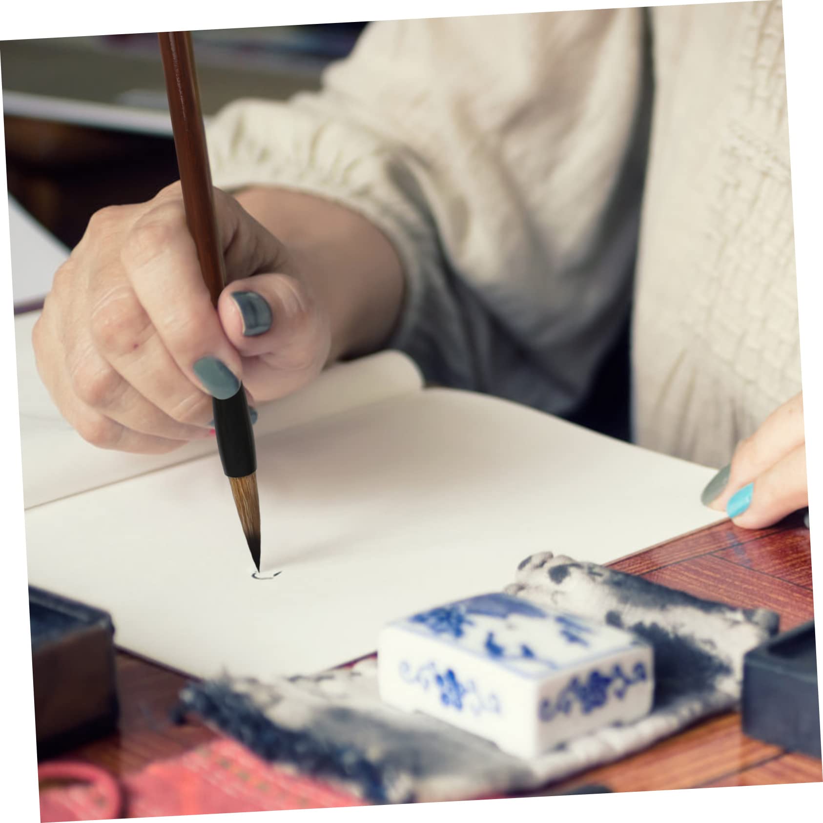 Set Pennelli Calligrafia Cinese 15 Pezzi per Principianti | Legno, Leggero e Portatile, Astuccio Incluso, per Studenti D'arte e Pittura Colore Casuale