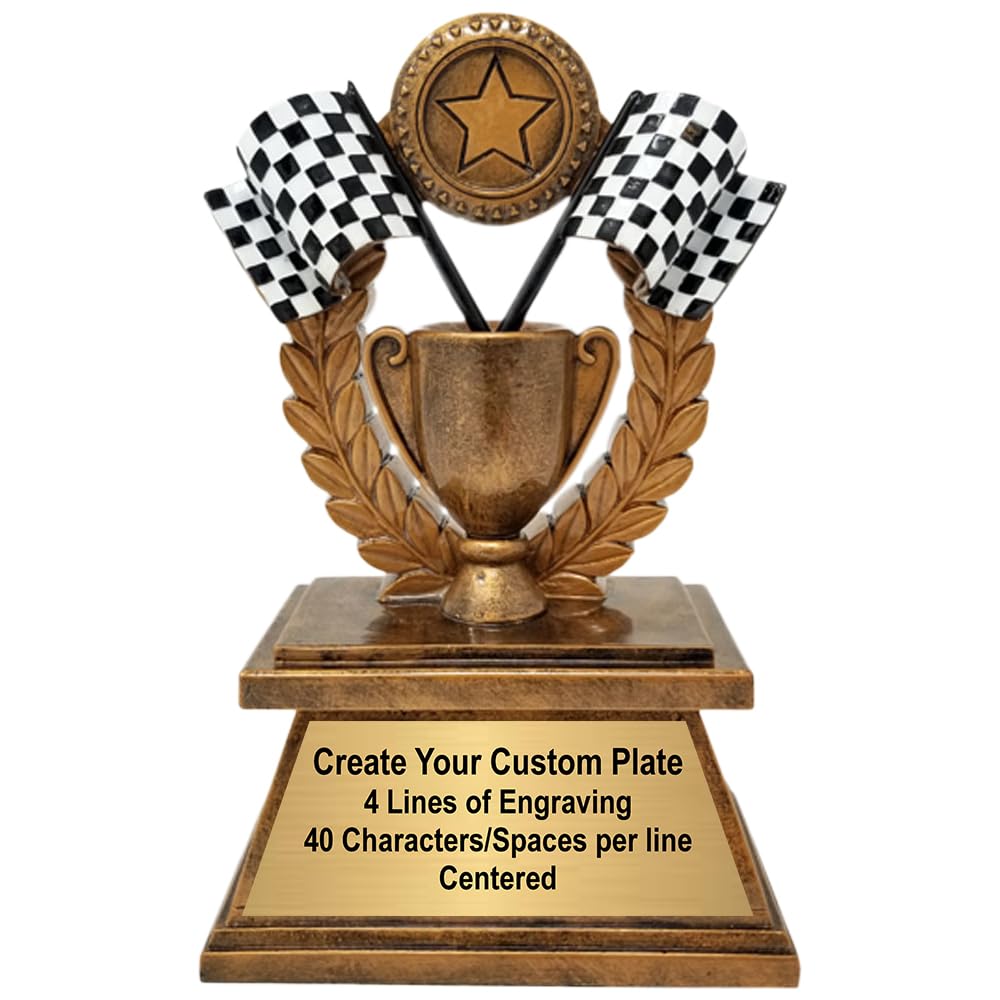 Decade Awards Personalized Racing Trophy - Custom Engraved Checkered Flag Wreath Trophy - Perfect Victory Lap Award for Racing and Motocross -