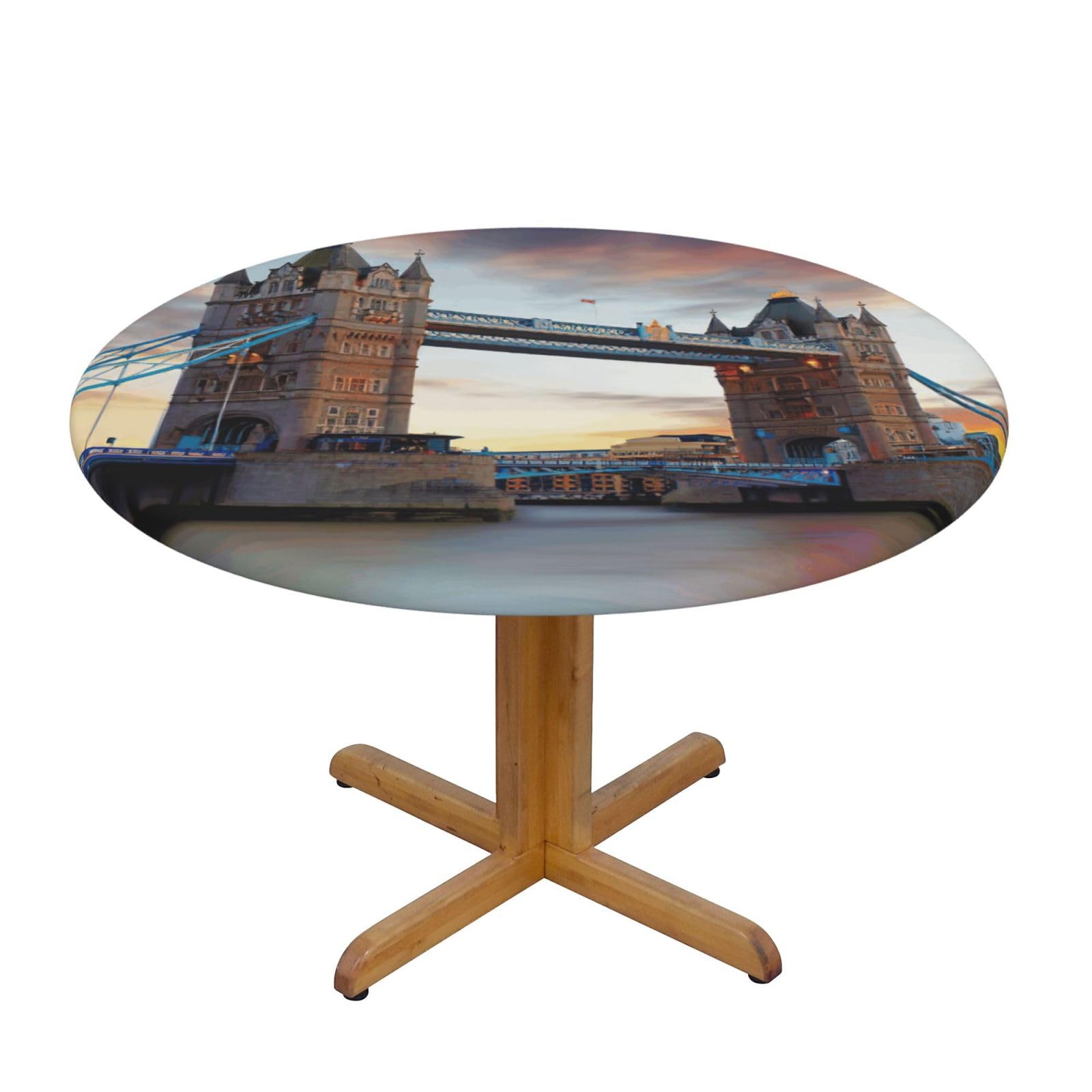 Old Tower Bridge Print Wipe Clean Oval Tablecloth Stain-Resistant Dining Table Accessories Table Protector For Home