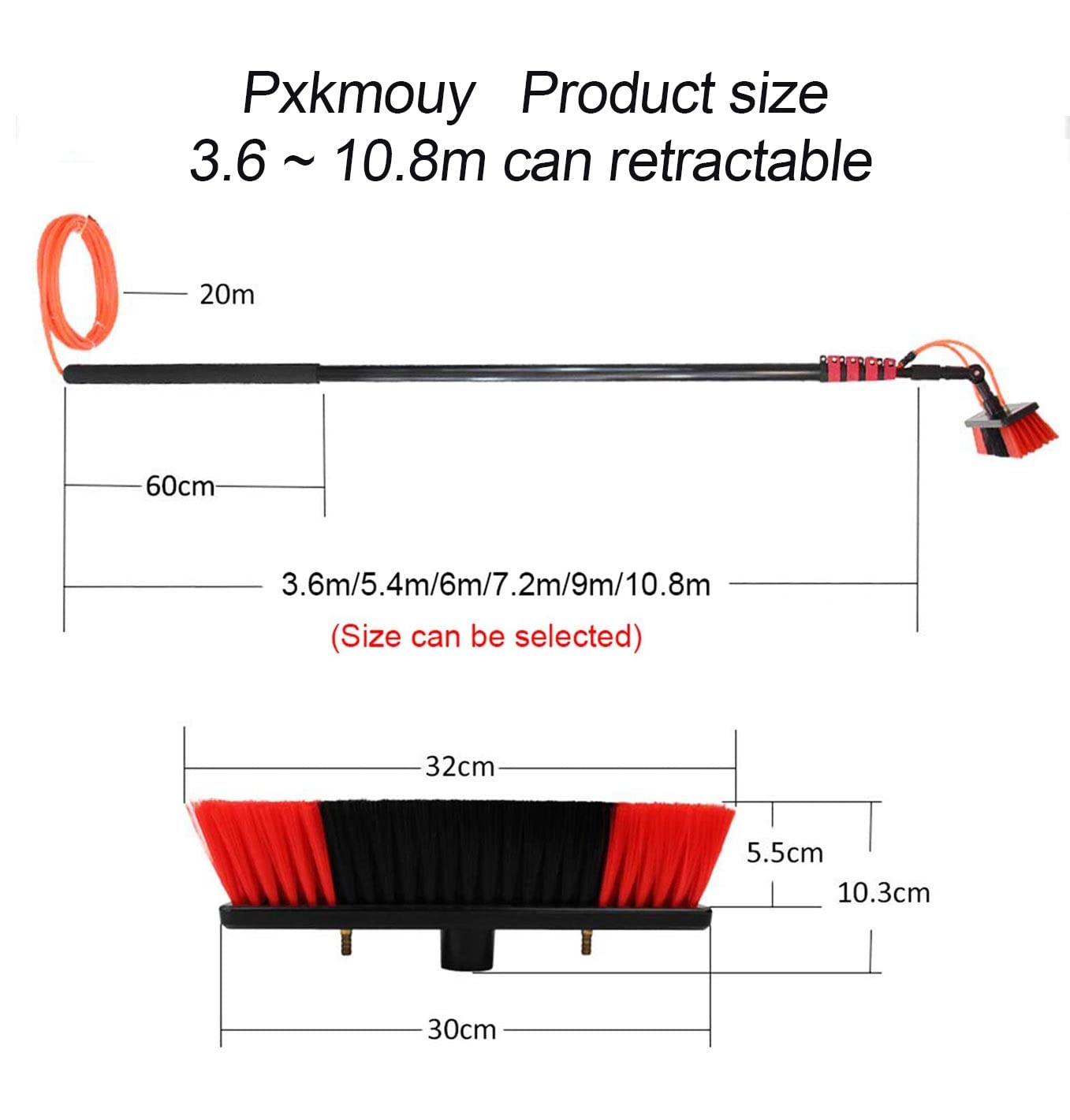 Kit de limpieza de ventanas Teles de 24 pies, cepillo extensible con suministro de agua para paneles solares y techos de invernadero, herramienta de limpieza eficiente para zonas de difícil acceso