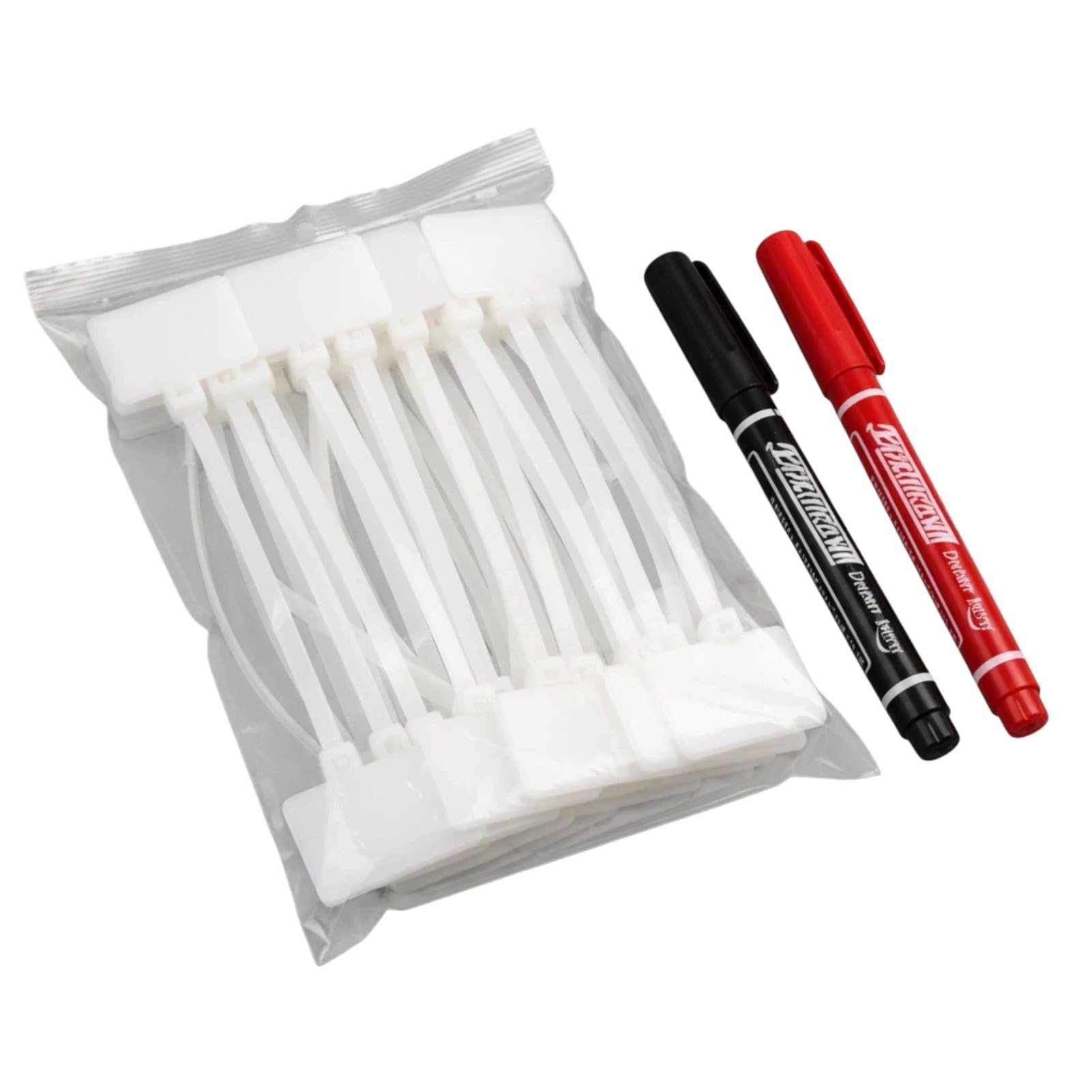 100 Pcs White Cable Ties with Tags (Write-On Label), 150mm x 3.3mm Nylon Self-Locking Zip Tie Markers for Wire Identification & Ethernet Cord Management, Includes Permanent Marker Pen