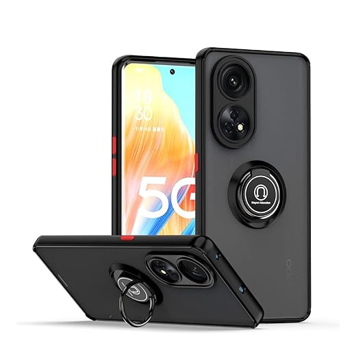 YIMICO Case for OPPO RENO 8T 5G Case Cover Metal Ring Holder Grip Kickstand Car Magnetic Mount Shockproof Matte Hard Back Bumper Case for OPPO RENO 8T 5G(Only for 5G) (Black)