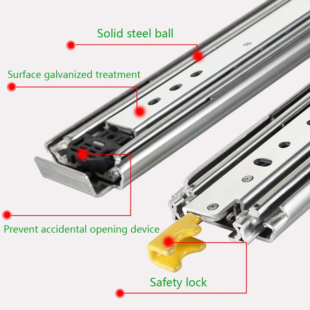 1 Paar Schwerlast Industriell Schubladenschienen mit Arretierung,3 Falten Vollauszüge Kugellager Stumm,Ersetzen Schubladenführung,Breite 76mm/3in,Tragkraft 220KG (46in(1168.4mm))
