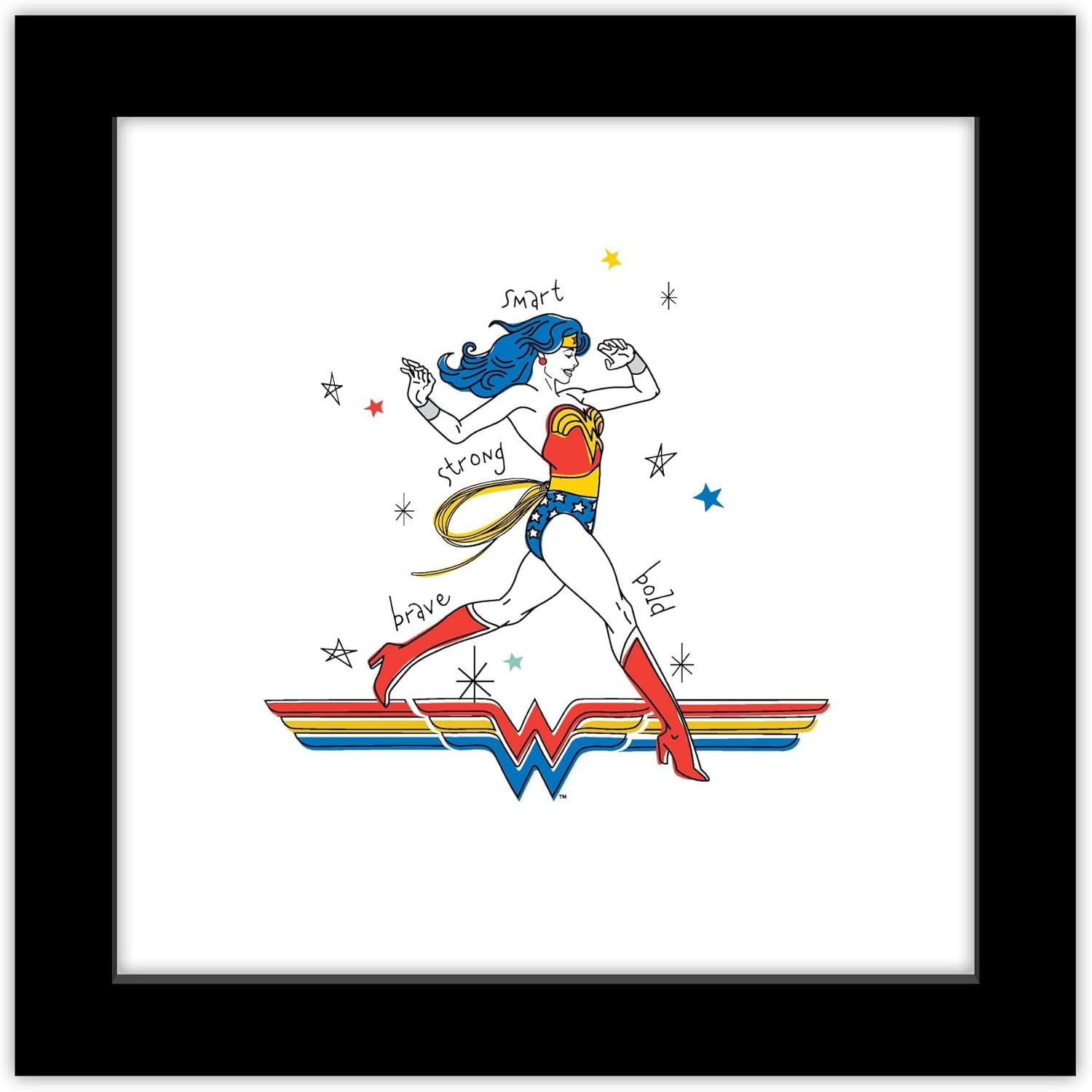 Trends International Gallery Pops DC Comics Wonder Woman - Doodle Sketch Wall Art, Black Framed Version, 12'' x 12''