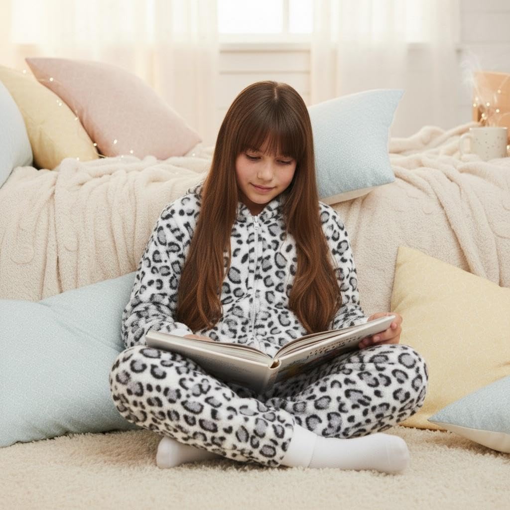 A2Z 4 Kids Jungen Mädchen Weich Flauschig Leopard Rosa Grau Onesie Einteiler Weihnachts Overall Alter 2-13