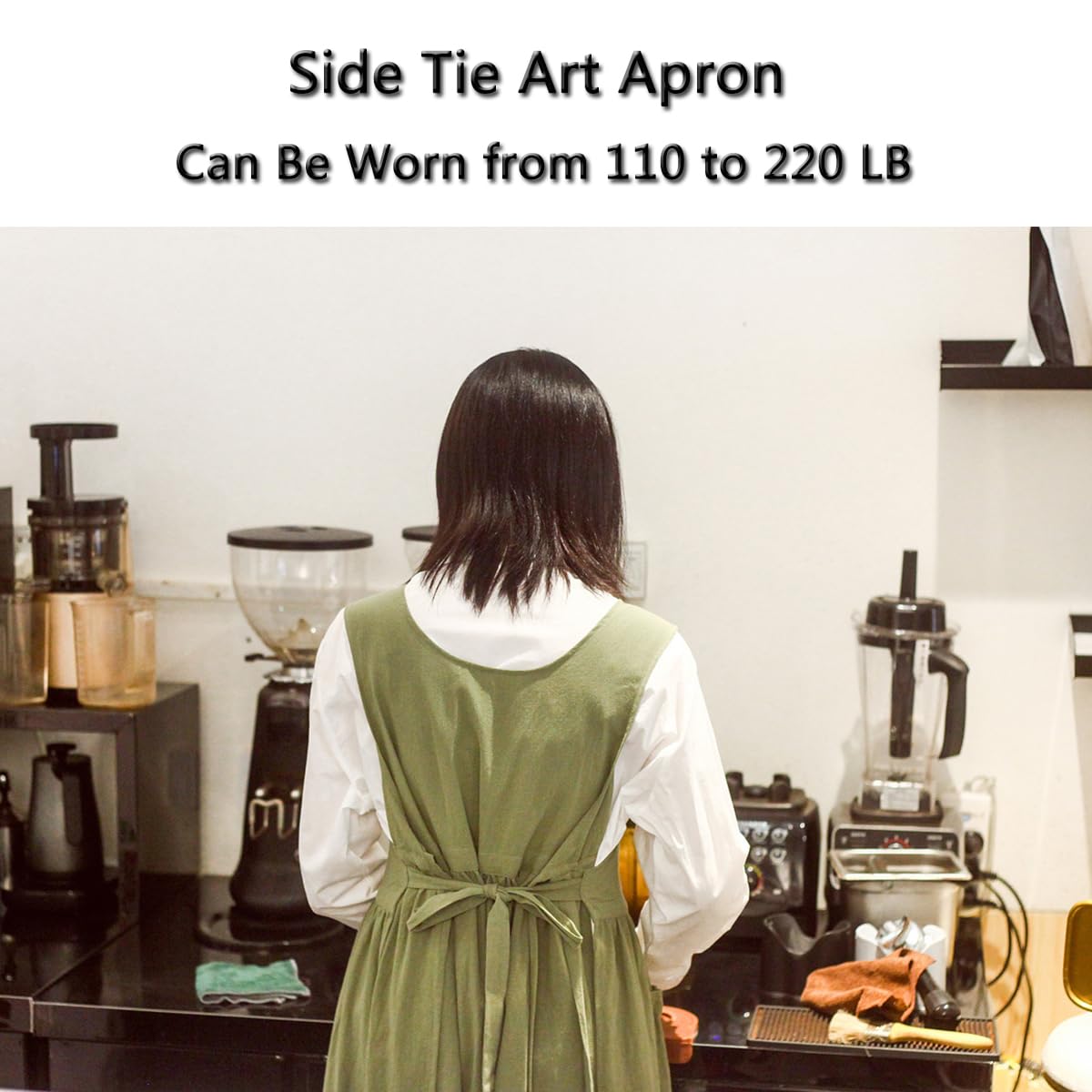 Tablier pour femme, grande taille, en coton et lin lavé avec 2 poches, couleur unie japonaise, tablier de cuisine pour femme, Couleur, 130 cm