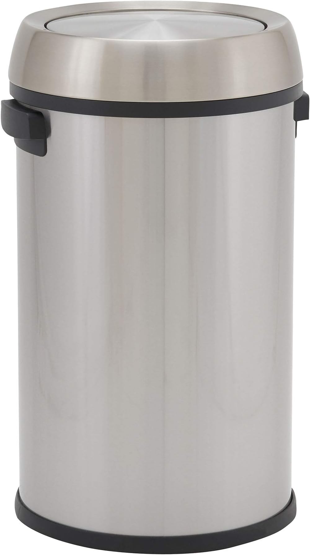 Design Trend Round Stainless Steel Commercial Trash Can with Swing Lid | 65 Liter / 17 Gallon, Silver