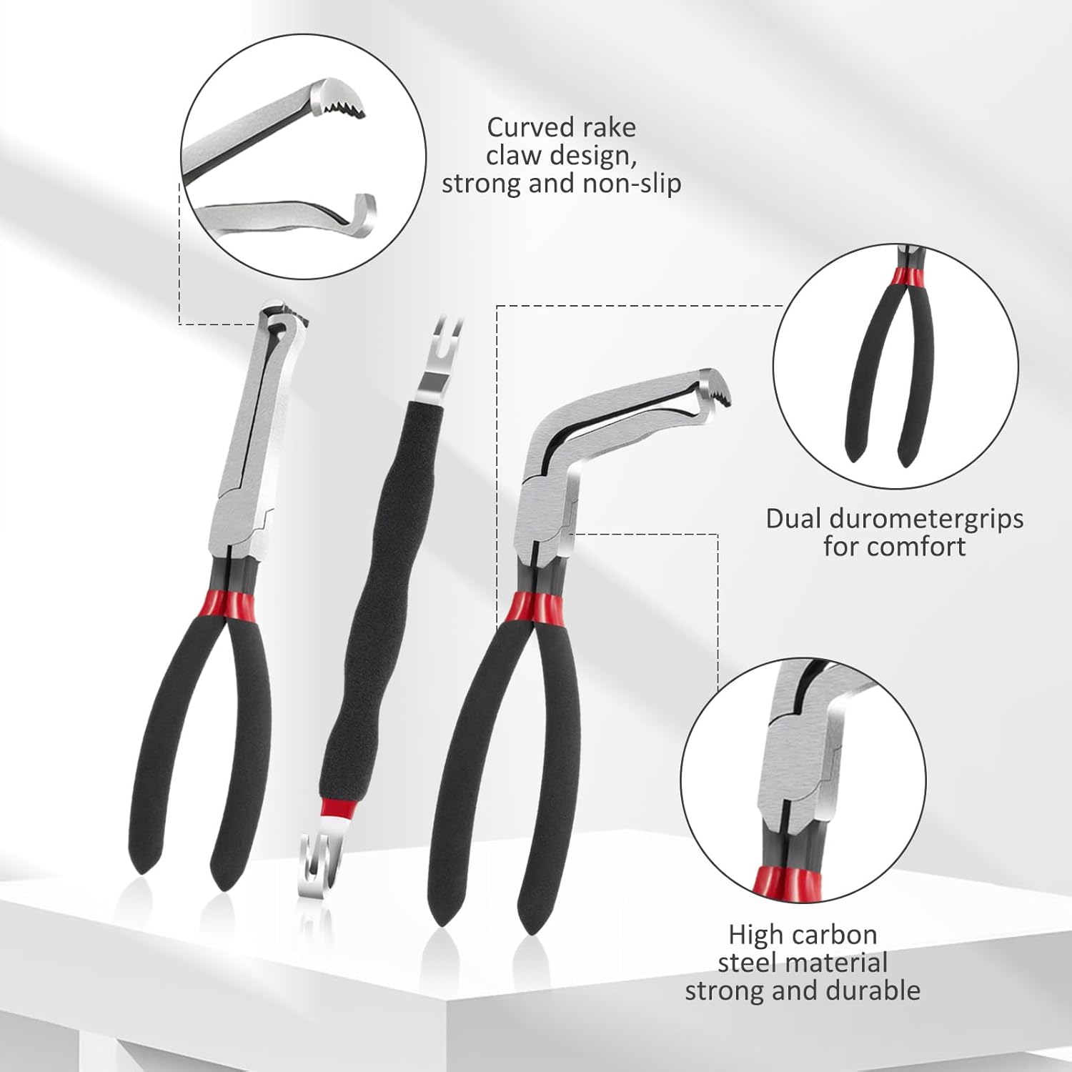 3 Pack Electrical Disconnect Pliers Professional Set, (1*red60°+1*red Straight+1*double-Ended Connector Separator Tool+1*Glove), Automotive Connector and Fuel Line Clip Remover Tools, for Cars Repair