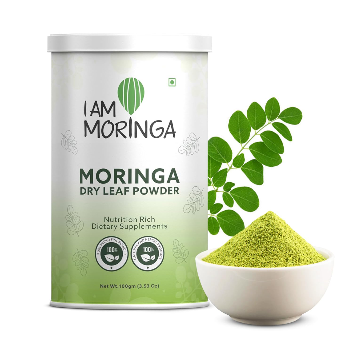 I AM MORINGA Moringa Powder 100 gm 100% Natural Drumstick Leaf Powder Good for Skin, Hair Healthy Plant based Protein Powder with No Chemicals and Preservatives