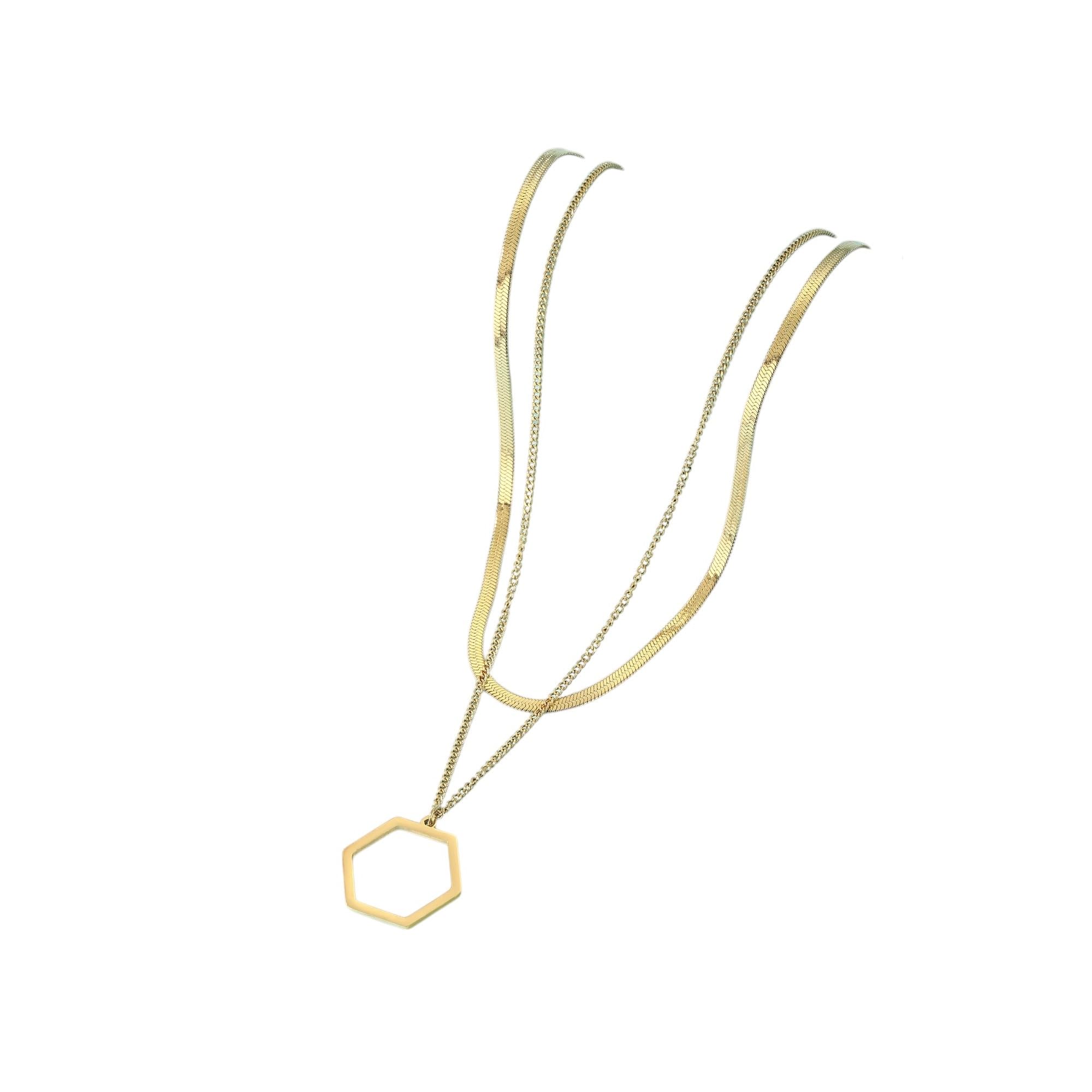 Collier hexagonal double chaîne en acier pour sublimer vos tenues de soirée - 6