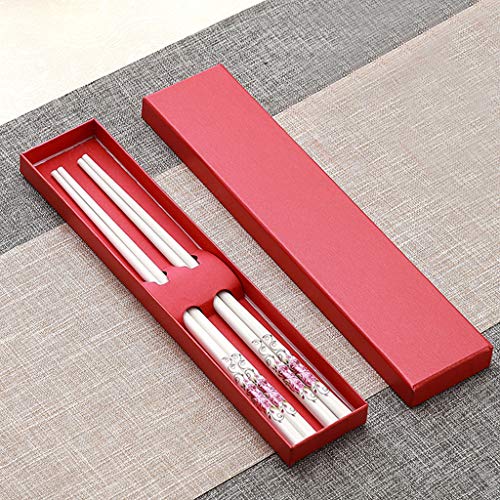 Coffret Cadeau de 2 Paires de Baguettes en Porcelaine réutilisables, Baguettes Le, antidérapantes, Baguettes Chinoises en Porcelaine Tendre, Baguettes à Sushi japonaises en céramique Blanc 3