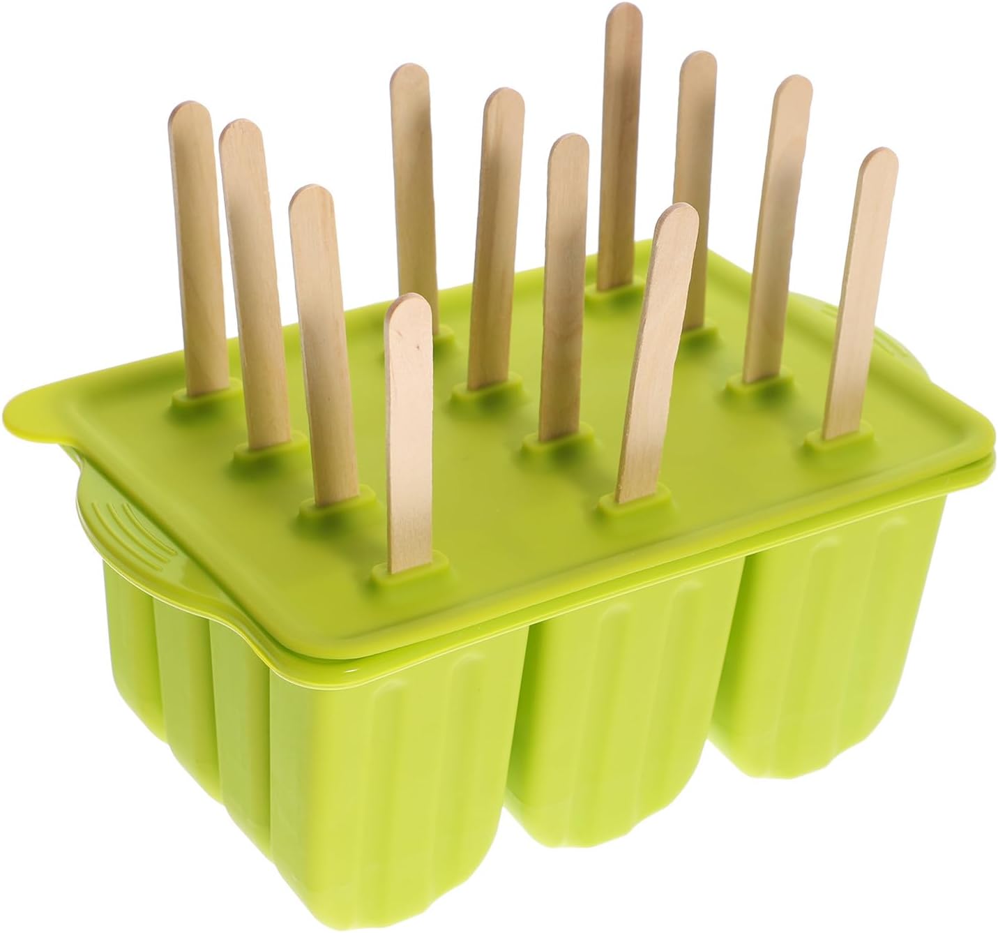 BESPORTBLE Silicone Ice Pop Molds 12-Grid DIY Fruit Maker Set with Sticks Green Silicone Mold Box for Summer Treats Adults and