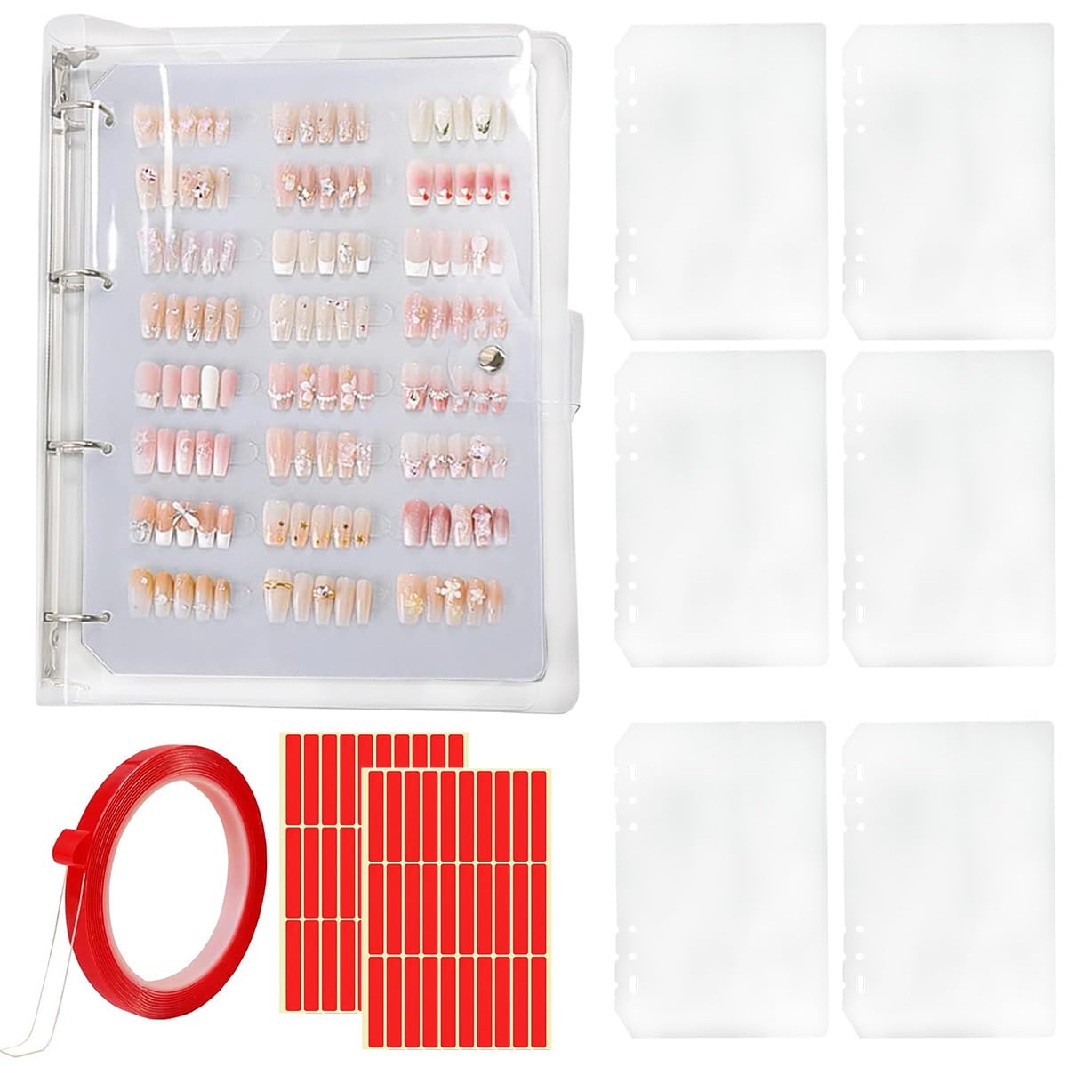 MAYCREATE® Press On Nail Organizer, Press On Nail Packaging, Removable Loose-Leaf Storage Book with Double-sided Adhesive Tape for Fake Nail, Nail Display Stand (Not Included Press On Nail)-picture-44