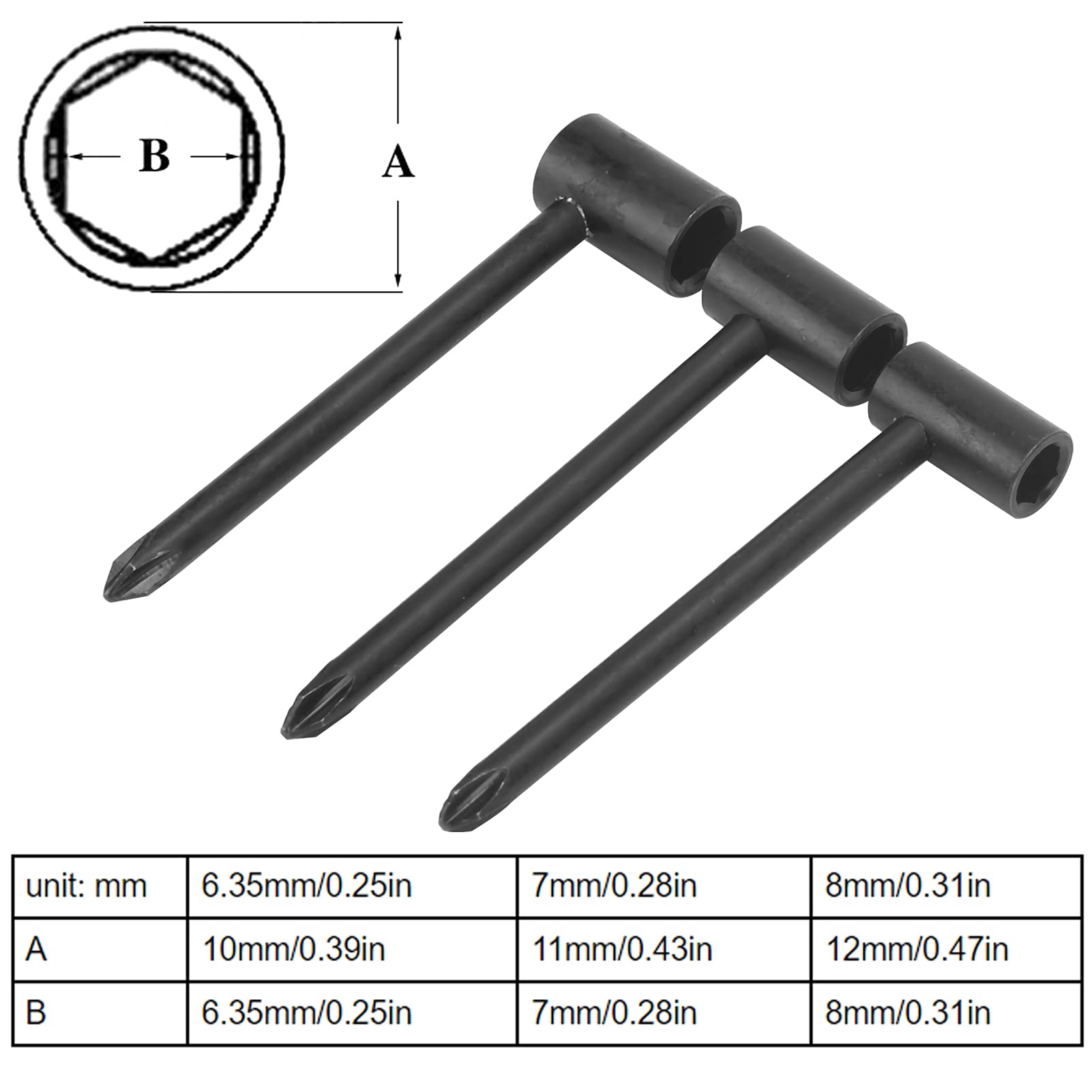 Narzędzie do Regulacji Szyi Gitary, Uniwersalny Klucz do Pręta Kratownicowego 3 szt. Lekki do Konserwacji (Czarny 6.35 MM + 7 MM + 8 MM trzy zestawy)