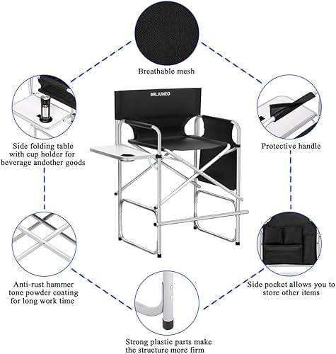 Miniatura 7 de Silla de artista de maquillaje, sillas altas plegables de directores de 41 pulgadas con mesa auxiliar, bolsa de almacenamiento y reposapiés, silla