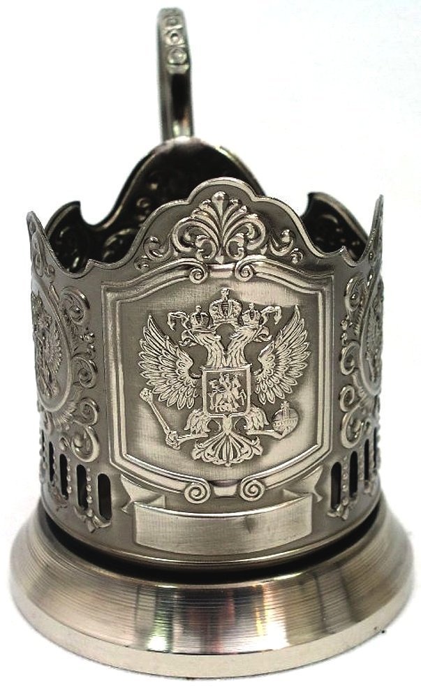 RussianOrnamentsIMPERIAL EAGLE RUSSIAN COAT ARMS TEA GLASS METAL HOLDER CLASSIC GIFT KOLCHUGINO